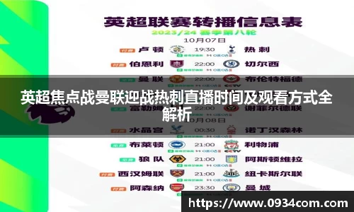 英超焦点战曼联迎战热刺直播时间及观看方式全解析
